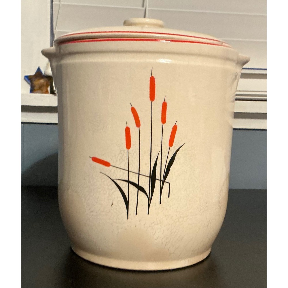 Vintage Universal Sears Roebuck Cattail Oven Safe & Cookie Jar